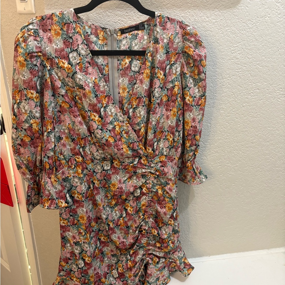 Boohoo Multicolor Floral Long Sleeve Dress
